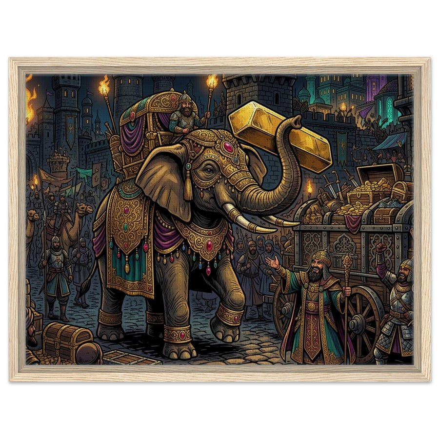 Golden Elephant Treasure Caravan Chief | Framed Canvas 45×60 cm (18×24 in) – Landscape — Framed Canvas Wall Art — product image 2