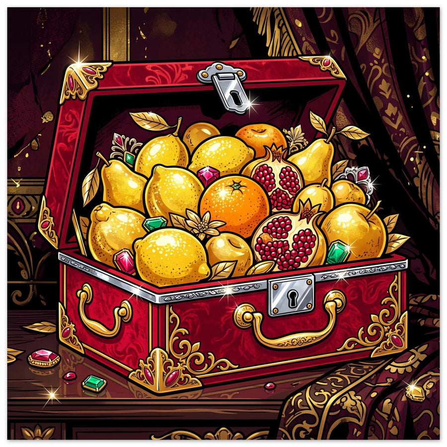 Red Case of Golden Fruit | Foam 40×40 cm (16×16 in) – Square — product image 1
