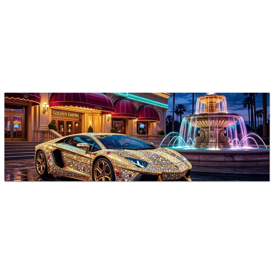 Golden Sports Car Mirage | Aluminium 30×90 cm (12×36 in) – Landscape — product image 1