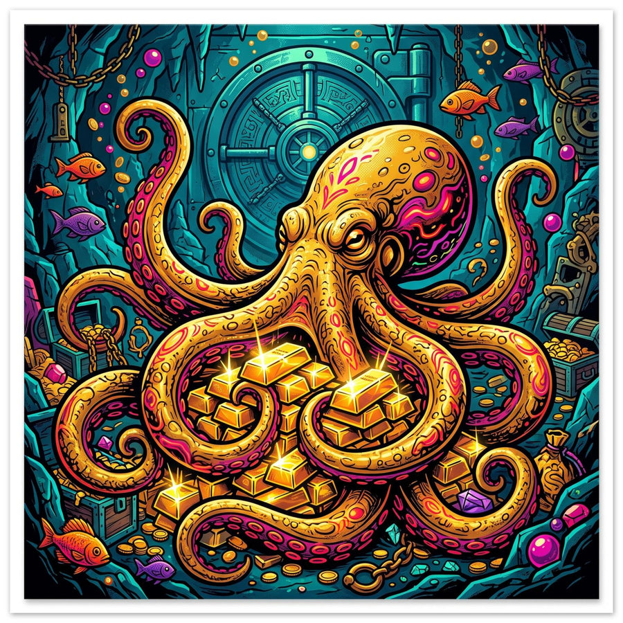Golden Octopus Underwater Vault | Foam 60×60 cm (24×24 in) – Square — Foam Wall Art — product image 1