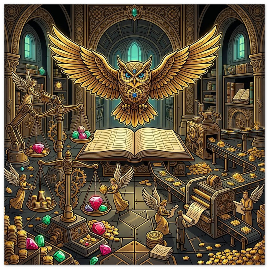 Golden Owl Night Vault Auditor | Foam 60×60 cm (24×24 in) – Square — Foam Wall Art — product image 1
