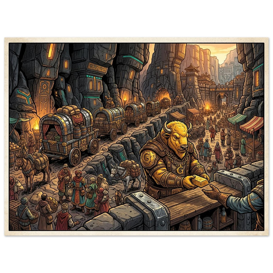 Golden Bison Frontier Commodities Trader | Foam 60×80 cm (24×32 in) – Landscape — product image 1