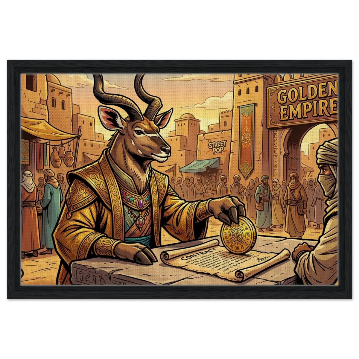 Kudu Desert Trade Negotiator | Framed Canvas 40×60 cm (16×24 in) – Landscape — product image 1