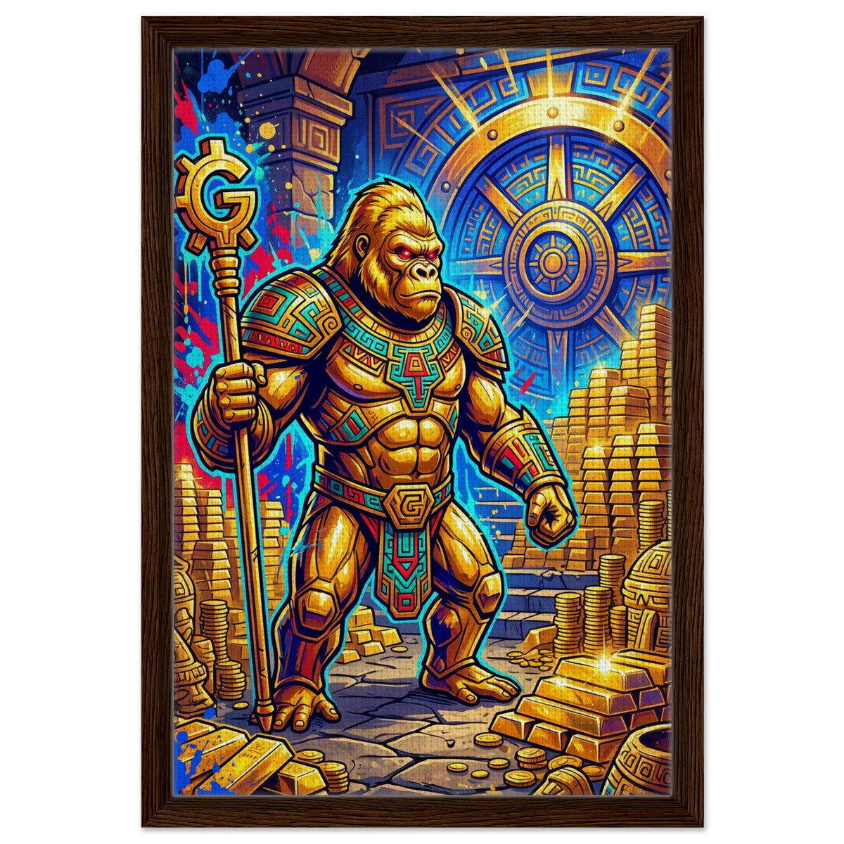 Golden Gorilla Vault Guardian | Framed Canvas 40×60 cm (16×24 in) – Portrait — Framed Canvas Wall Art — product image 1