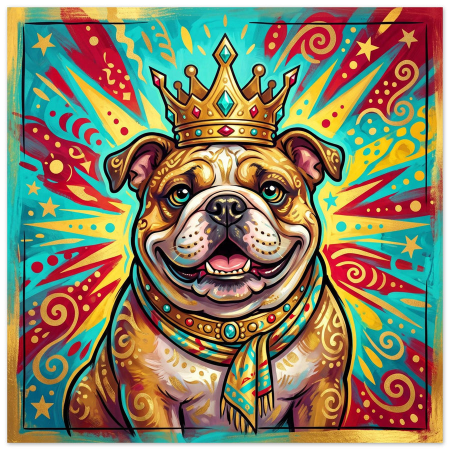Crowned Bulldog – Bright Pop-Art Fortune | Foam 30×30 cm (12×12 in) – Square — product image 1
