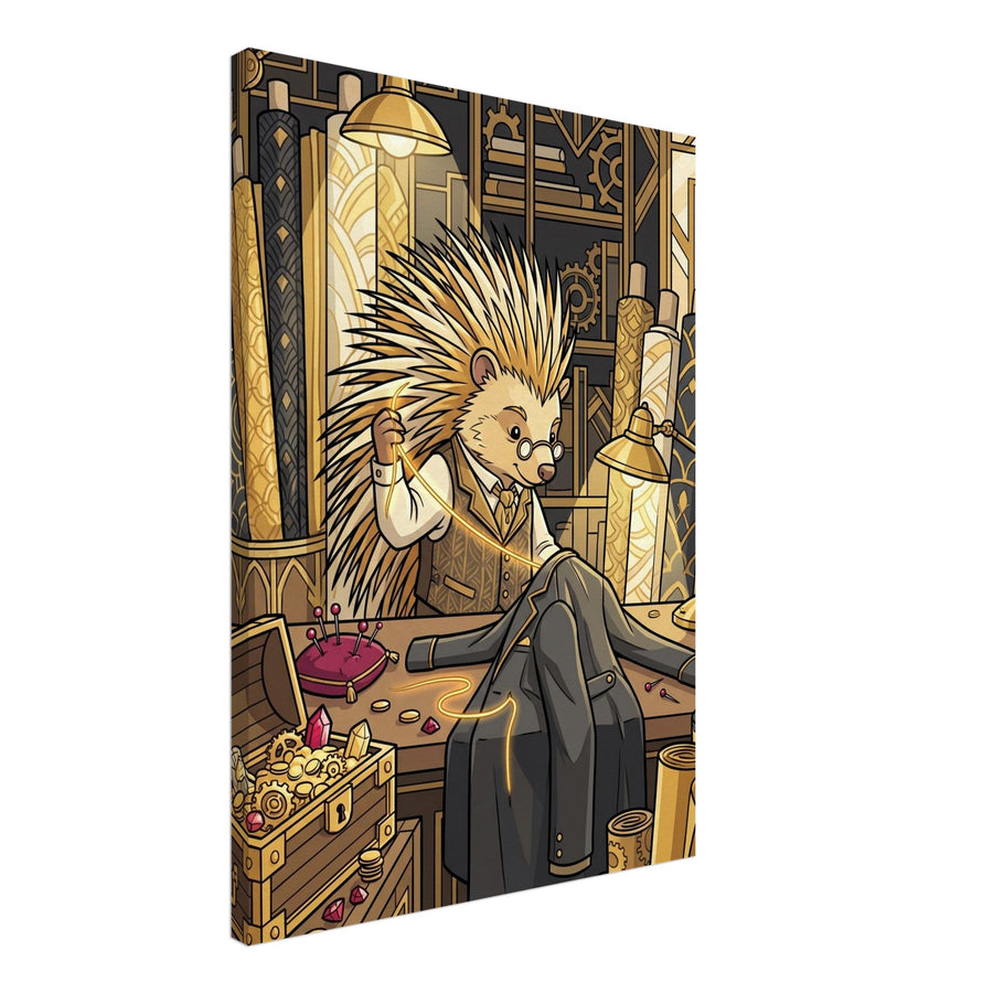 The Lion Master of the Treasure Atelier — lion-like master in a richly equipped workshop, Canvas 50×70 cm, portrait.