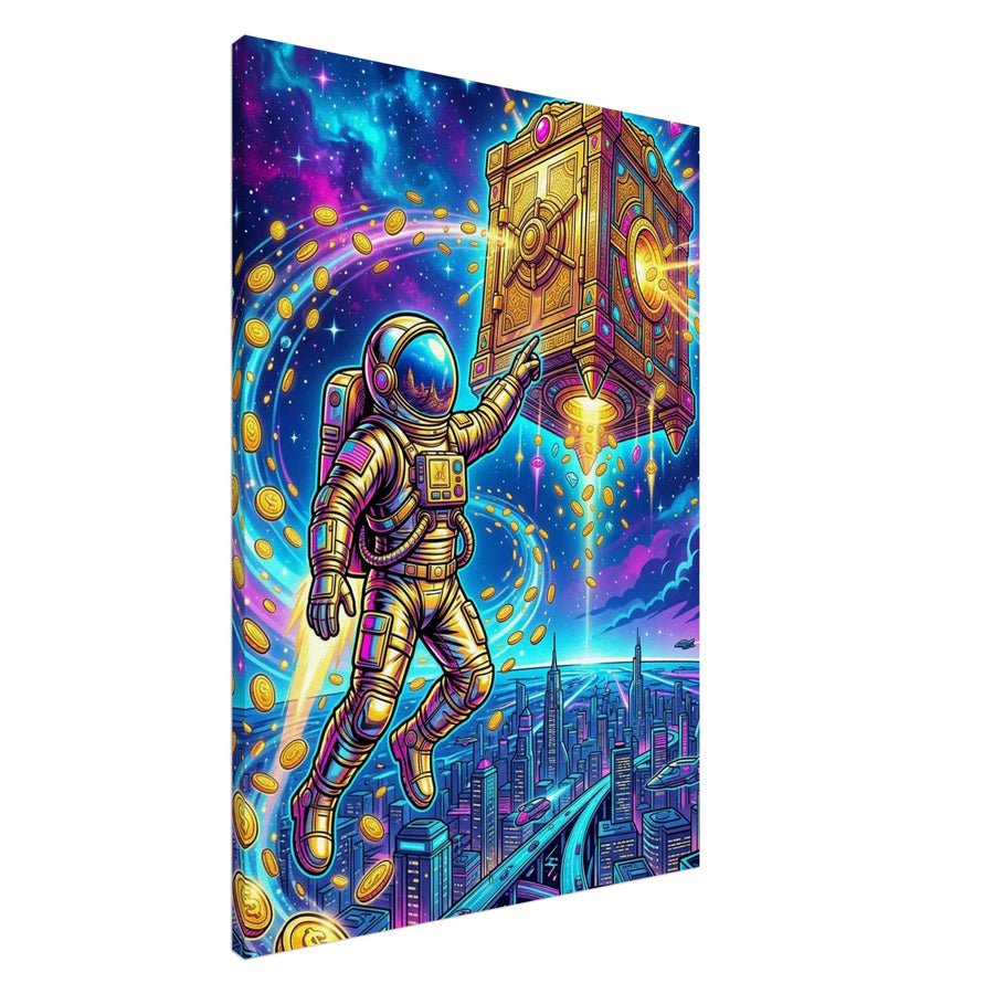 Astronaut Vault Above the City | Canvas 70×100 cm (28×40 in) – Portrait — product image 1