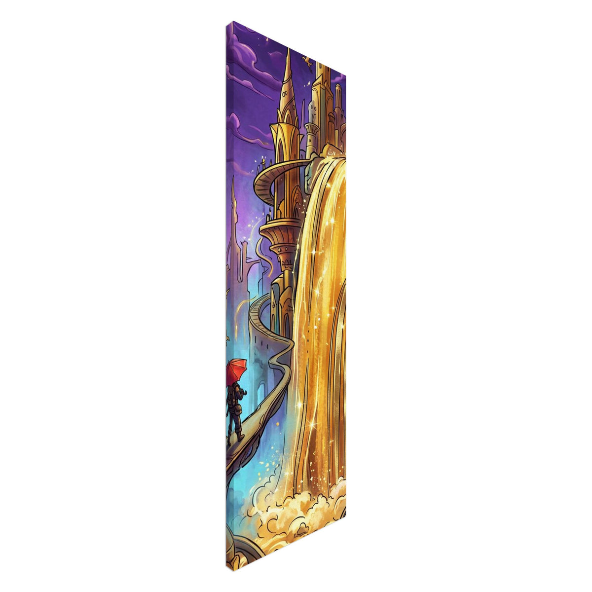 Waterfall of Fortune – Surreal Tall-Format Art | Canvas 30×100 cm (12×40 in) – Portrait — product image 1