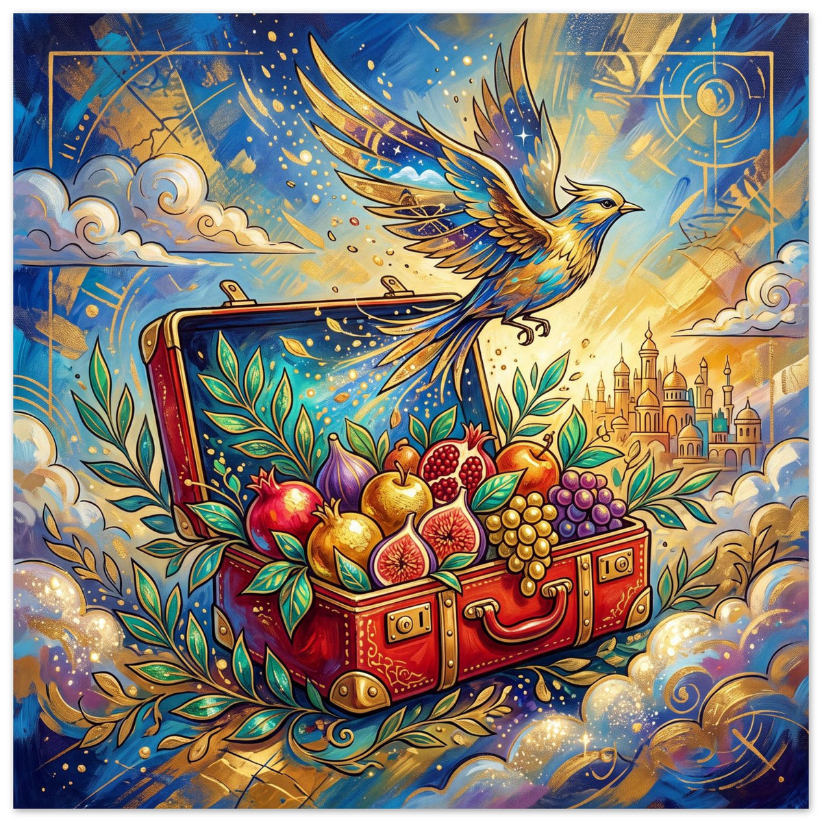 Red Case of Golden Fruit | Foam 50×50 cm (20×20 in) – Square — product image 1