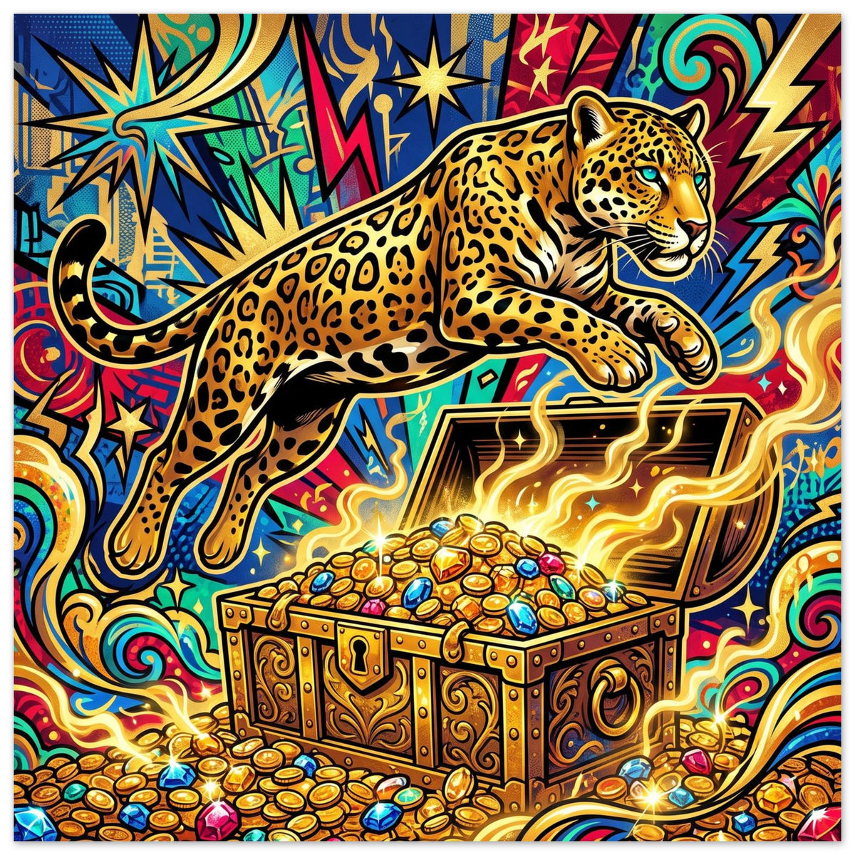 Golden Jaguar Vault Pop Art | Foam 40×40 cm (16×16 in) – Square — Foam Wall Art — product image 1