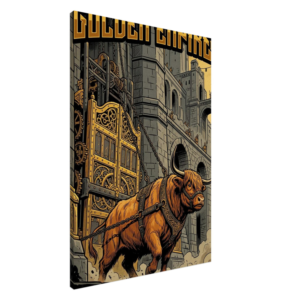 Highland Cattle Treasury Gate Hauler | Canvas 70×100 cm (28×40 in) – Portrait — product image 1