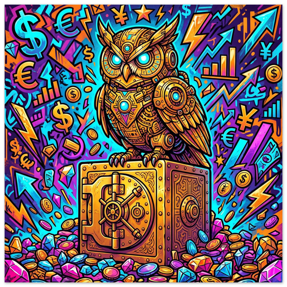 Golden Robotic Owl | Foam 20×20 cm (8×8 in) – Square — product image 1