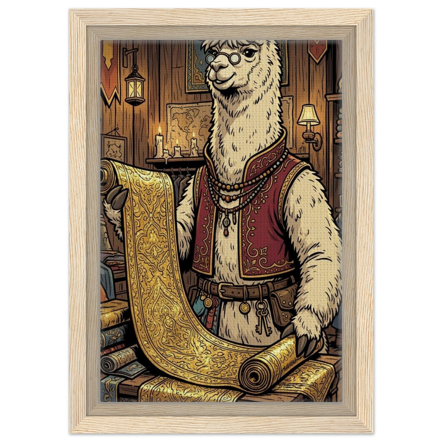 Alpaca Gold-Thread Merchant | Framed Canvas 20×30 cm (8×12 in) – Portrait — product image 1