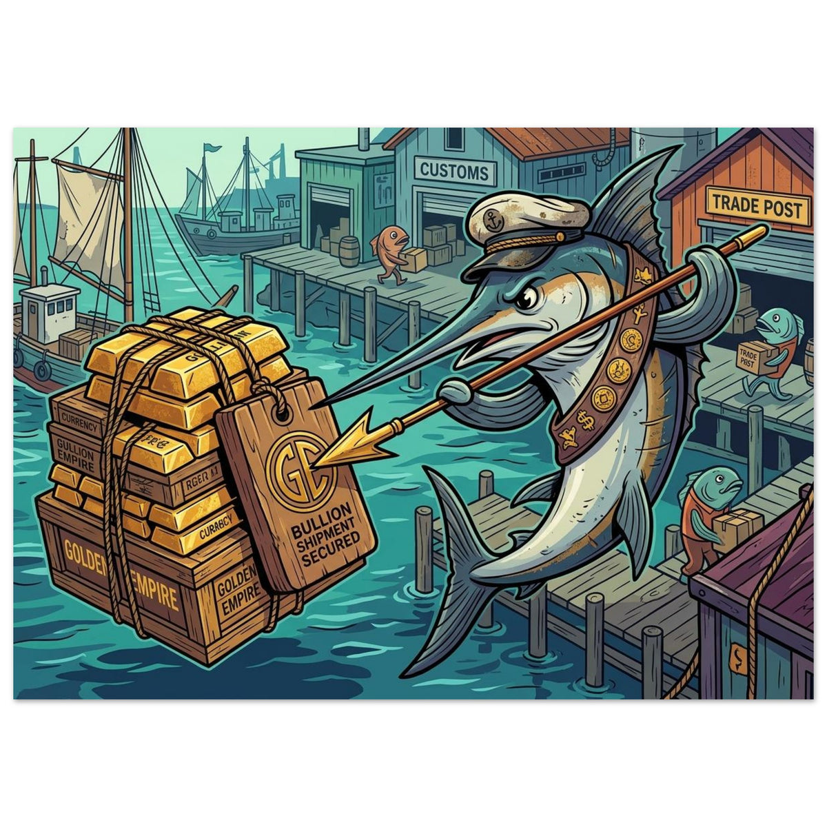 Swordfish Maritime Treasure Broker | Aluminium 50×70 cm (20×28 in) – Landscape — product image 1