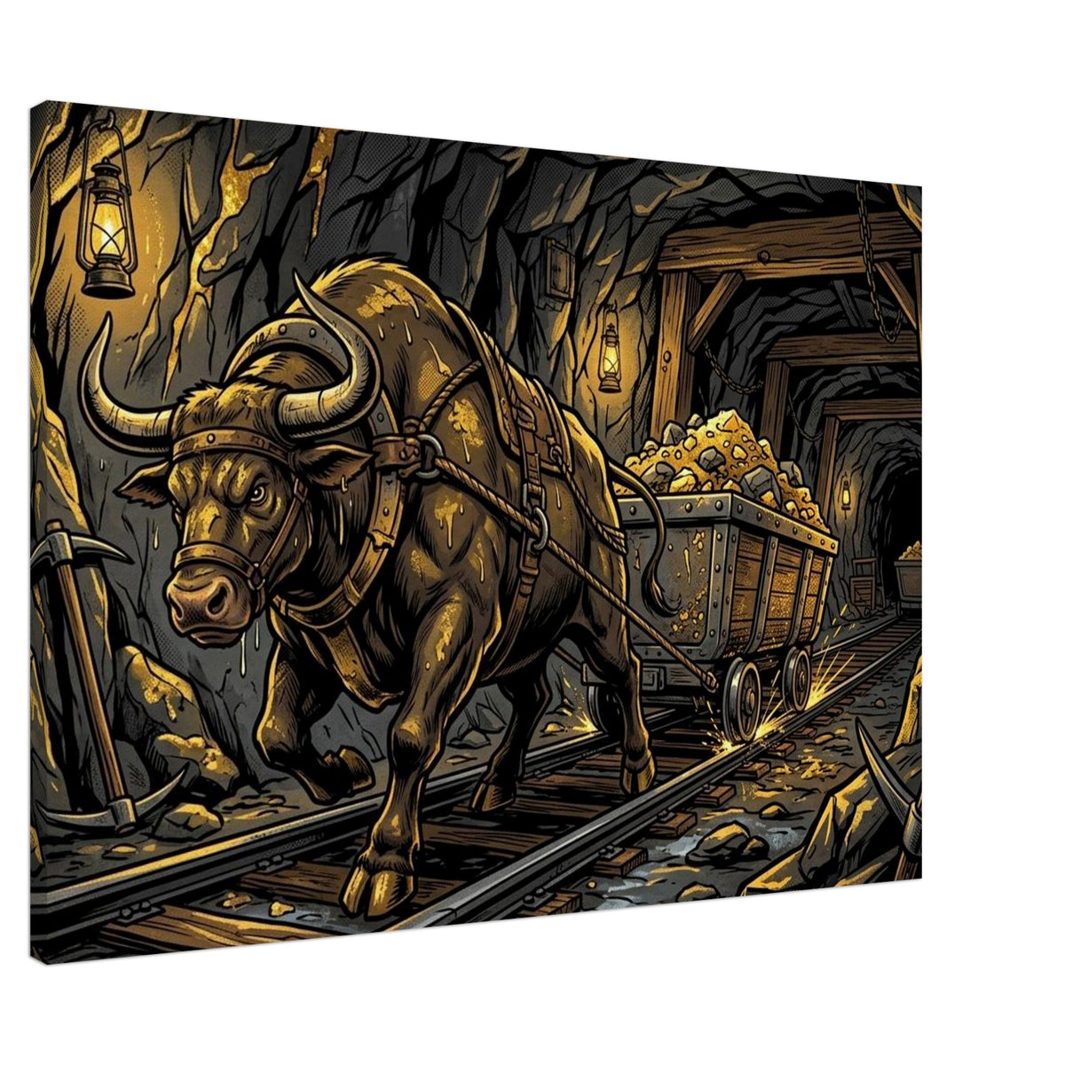 Ox Gold Mine Cart Driver | Canvas 70×100 cm (28×40 in) – Landscape — product image 1